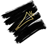 Graphic image of black square background with gold party noise maker
