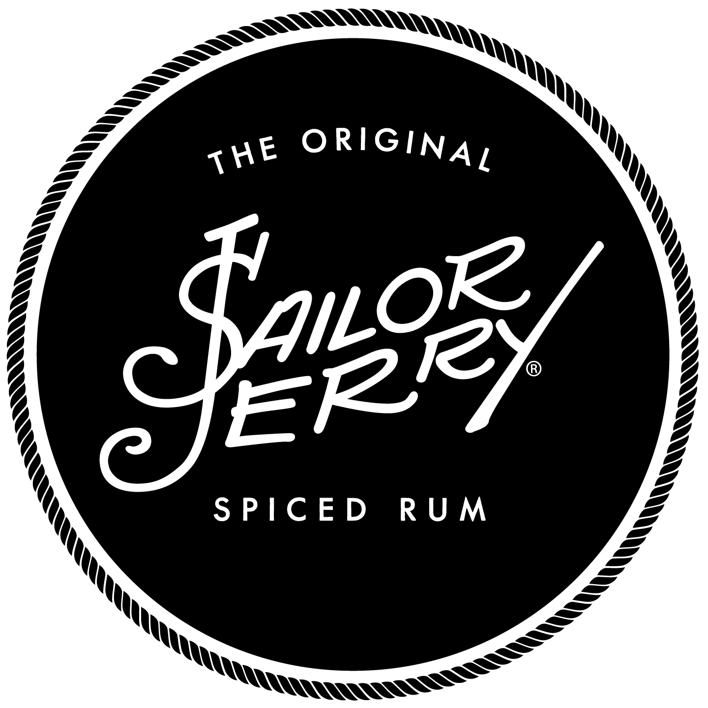 Black Circle With The Original Spiced Rum Sailor Jerry Text Logo